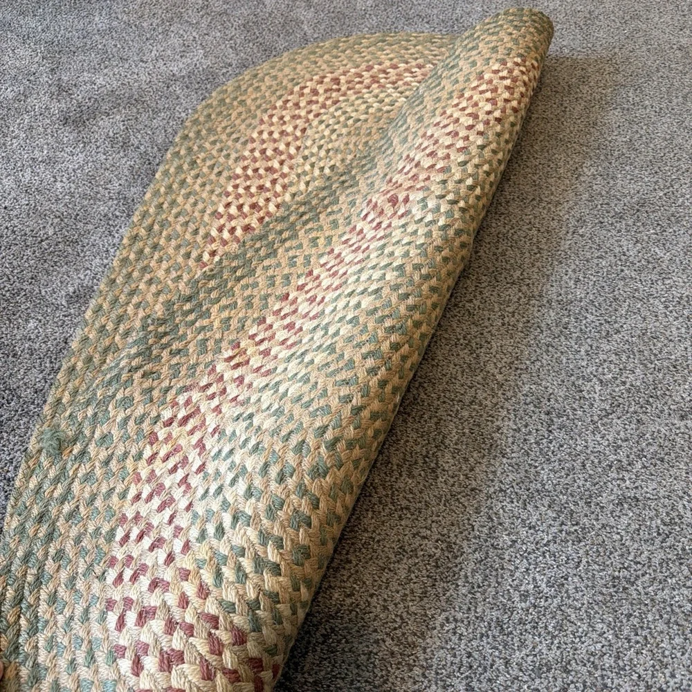 Oval Braided Jute Rug Green, Red, Neutrals 45